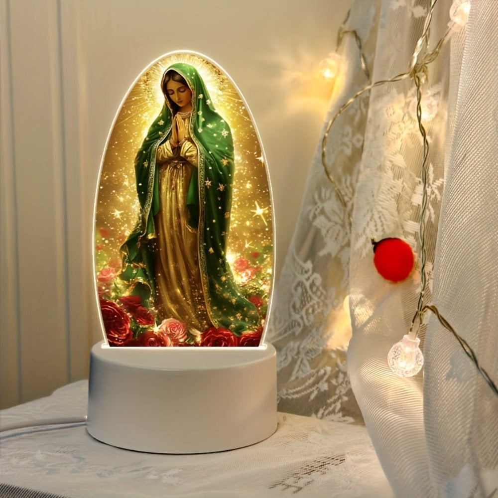 Guadalupe Prayer Light with Warm White LED & Switch Control - Virgin Mary Night Light for Christian Home Decor Baptism Worship Prayer Room Spiritual Gift New Home