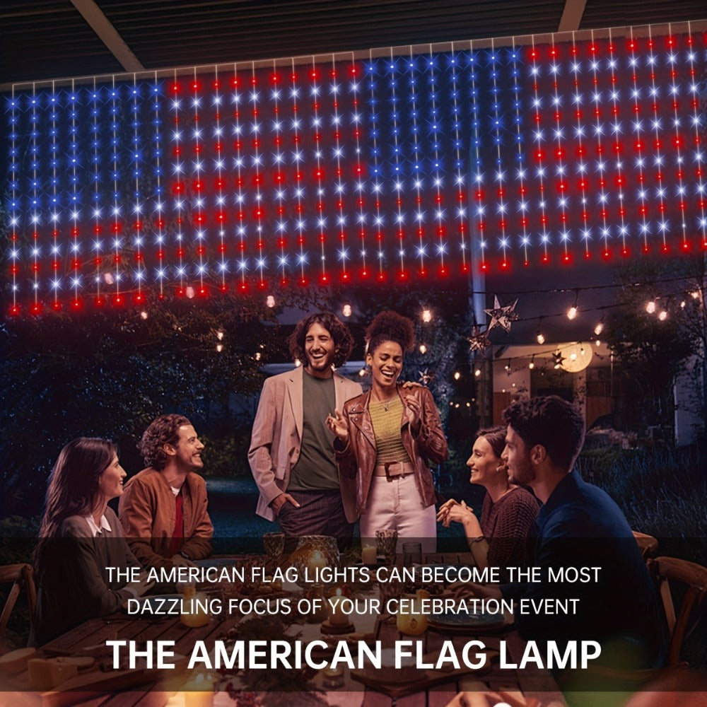 American Flag LED Curtain Lights 242 LEDs USB Powered, 4th of July Patriotic Decorations for Home Porch Garden Courtyard, Independence Day National Holiday Indoor Decor for Mall, Store, Coffee Shop Display