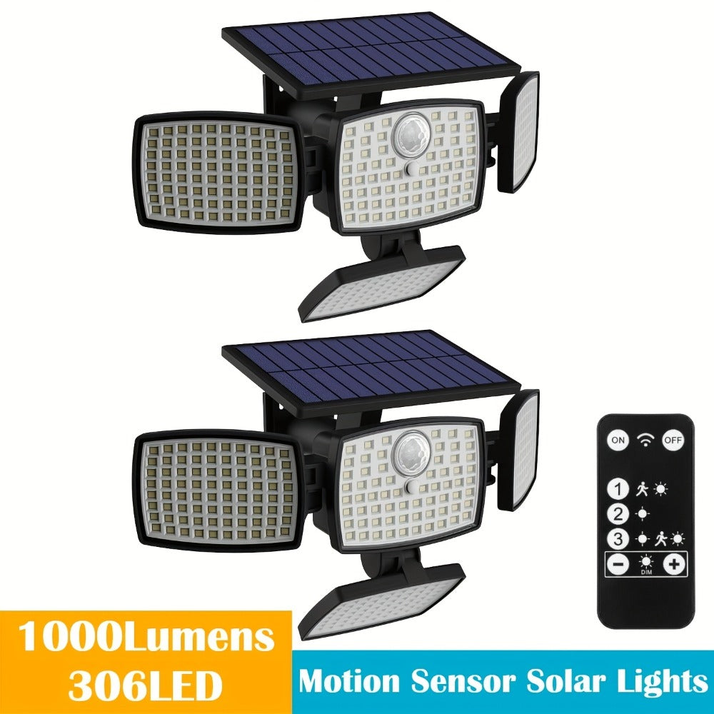 Solar Outdoor Motion Sensor Light 4-Head 3000LM ¨C 270¡ã Wide Angle, 3 Modes, IP65 Waterproof, Remote Control, Solar Flood Light for Garden Backyard Garage Wall Yard, 1/2/4 Pack