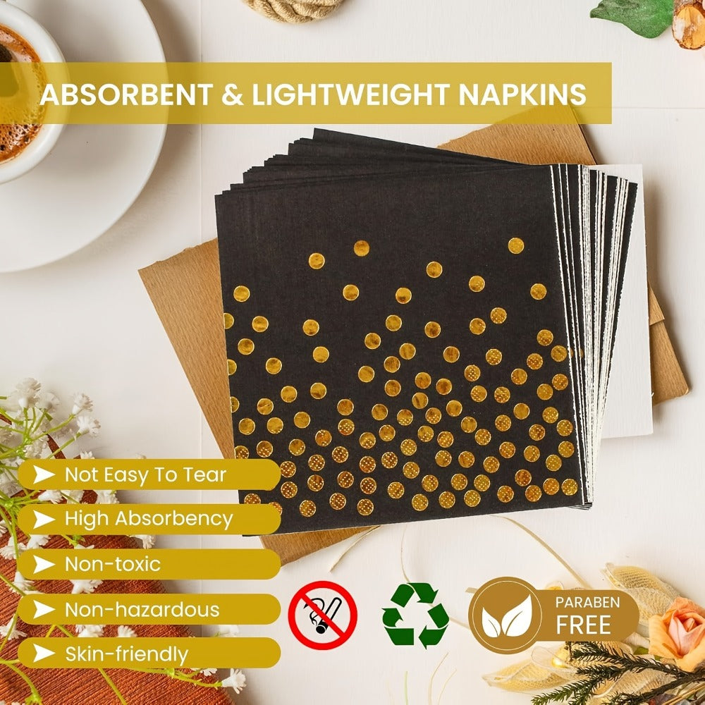 Disposable Party Supplies Set 150 Piece Black and Gold - Paper Plates, Napkins & Forks for 50 Guests, Elegant Tableware for Birthday, Wedding, Graduation & Holiday Celebrations