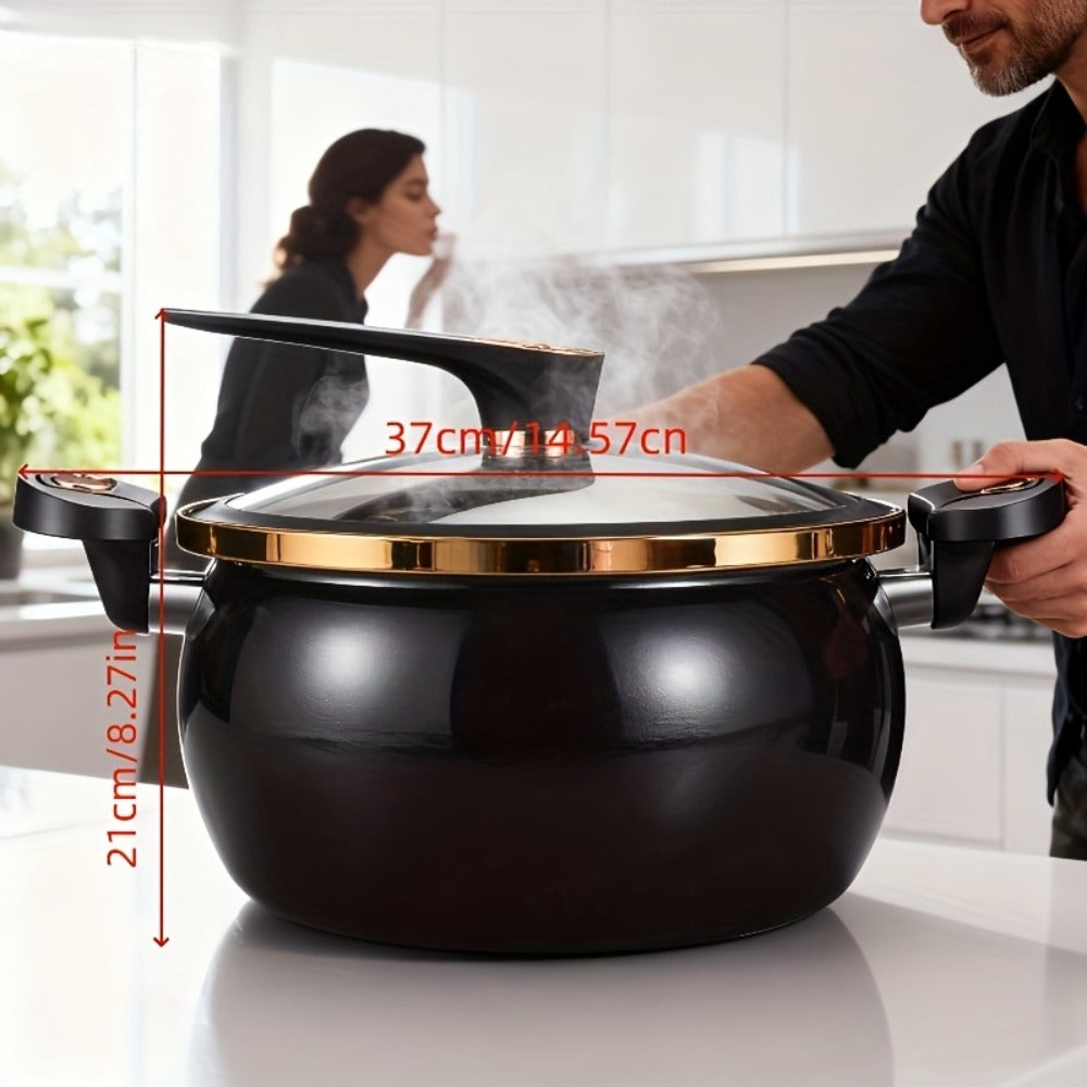 8.45QT Non-Stick Ceramic Stockpot with Twist Lock Handle - Induction & Gas Compatible, Cast Iron, Home & Restaurant