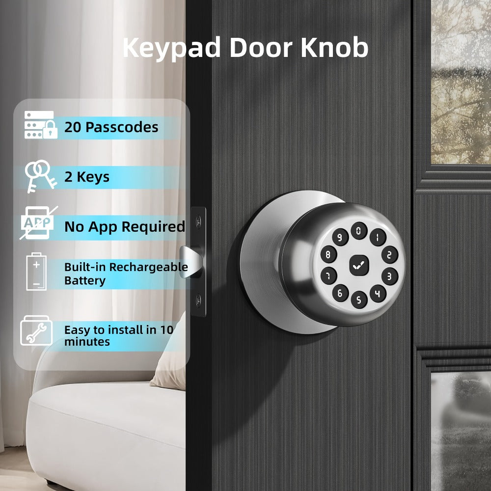 Smart Door Lock Keyless Entry ¨C 3-in-1 APP + PIN + Key Access, Auto-Lock, Wireless Bedroom Door Lock with Durable Alloy Construction, Easy Installation, Holiday Gift for Family (Silver)