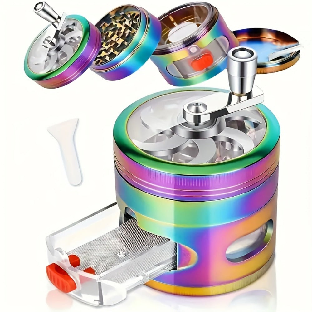 Spice Grinder 4-Layer Hand Crank Metal Herb Grinder ¨C Colorful Rainbow Multifunctional Spice Crusher for Kitchen, Manual Spice Mill, Kitchen Gadget Gift