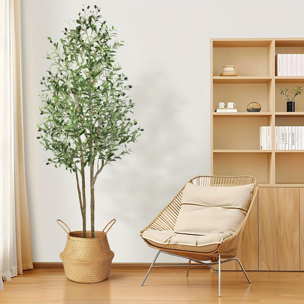 Artificial Olive Tree 4/5/6/7 Ft Tall Faux Potted Plant with Realistic Silk Leaves & Fruits for Living Room Home Decor Indoor Outdoor - Maintenance Free Decorative Tree Housewarming Gift
