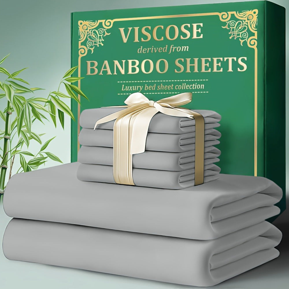 Bamboo Fitted Sheet Set 4-Piece Deep Pocket 18¡±-24¡±, 2200TC Ultra-Soft Cool Breathable Bed Sheets, Anti-Shrink Fade-Resistant, Ideal for Hot Sleepers
