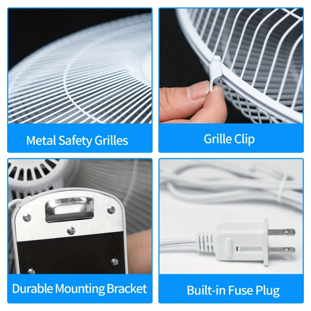 Wall Mounted Fan 18¡±/16¡± with 3 Speed Settings ¨C Quiet Heavy Duty Electric Fan for Home, Garage & Industrial Use, Portable Shop Fan with Adjustable Tilt, Black or White