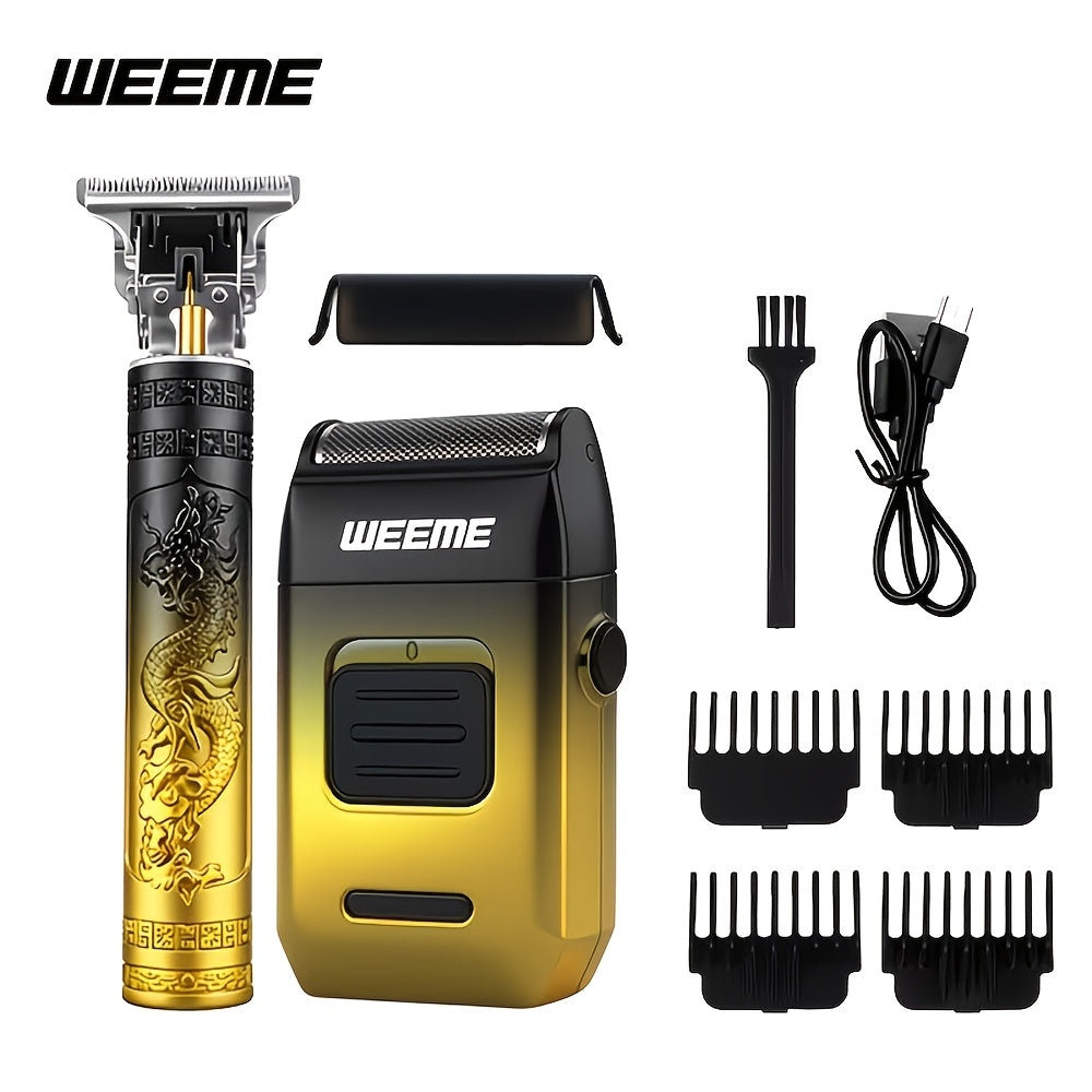 Electric Shaver Grooming Set for Men Hair Clipper Nose Trimmer Razor DIY Barber Kit USB Rechargeable 2 4 Piece Set Gift for Husband Dad Blue Gold White Green