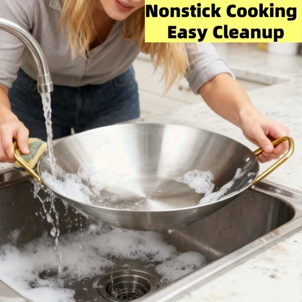 Stainless Steel Wok Set 2pcs 10in + 11in | Heavy Duty Non-Stick Frying Pan with Stainless Steel Handle ¨C Dishwasher Safe Cookware for Home Kitchen & Outdoor Cooking