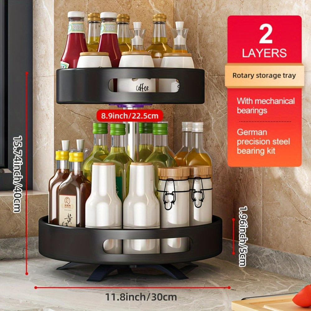 Rotating Spice Rack Double Layer Stainless Steel Countertop Corner Seasoning Storage Organizer for Kitchen Pantry Cabinet Green Silver White Black