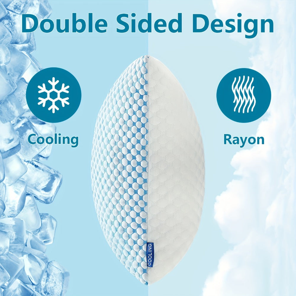Memory Foam Bed Pillows King Size 2 Pack Hotel Quality Cooling Down Alternative Non-Collapsing Pillow Set Machine Washable Polyester Viscose Cover