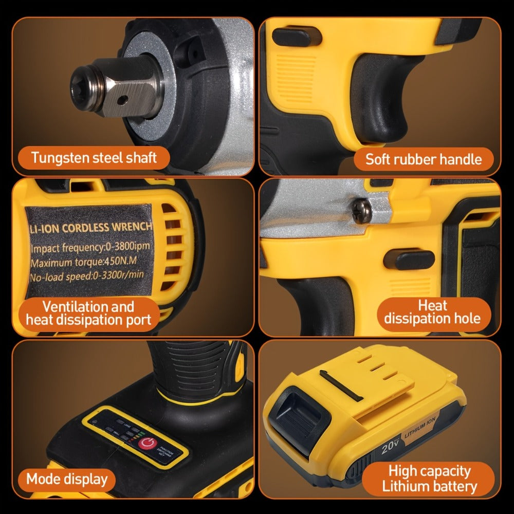 Cordless Impact Wrench 1/2 Inch Brushless ¨C 450N.m 259Ft-lbs High Torque Impact Gun, 3300RPM Variable Speed, 12 Sockets, Fast Charger & Dual Battery Options for Auto Repair & Home Use