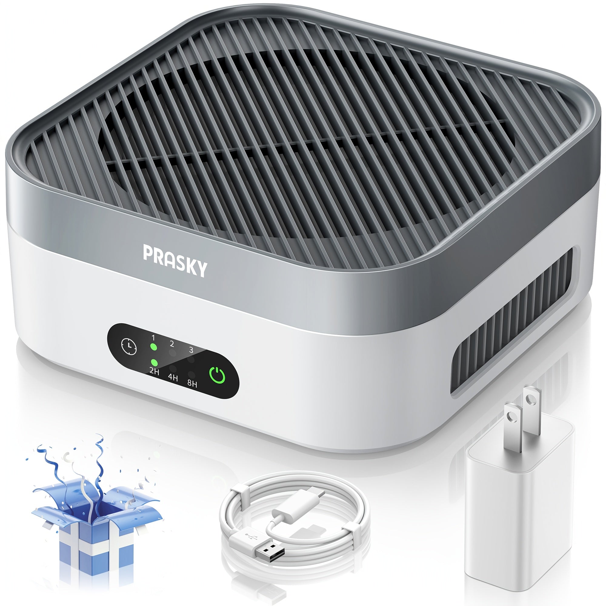 True HEPA Air Purifier for Home & Bedroom Up to 600 Sq Ft | USB-C Powered, 16dB Sleep Mode, Touch Screen Timer, 3-Stage Filtration | Removes Pets, Dust, Pollen, Smoke & Odors | Portable Grey & White