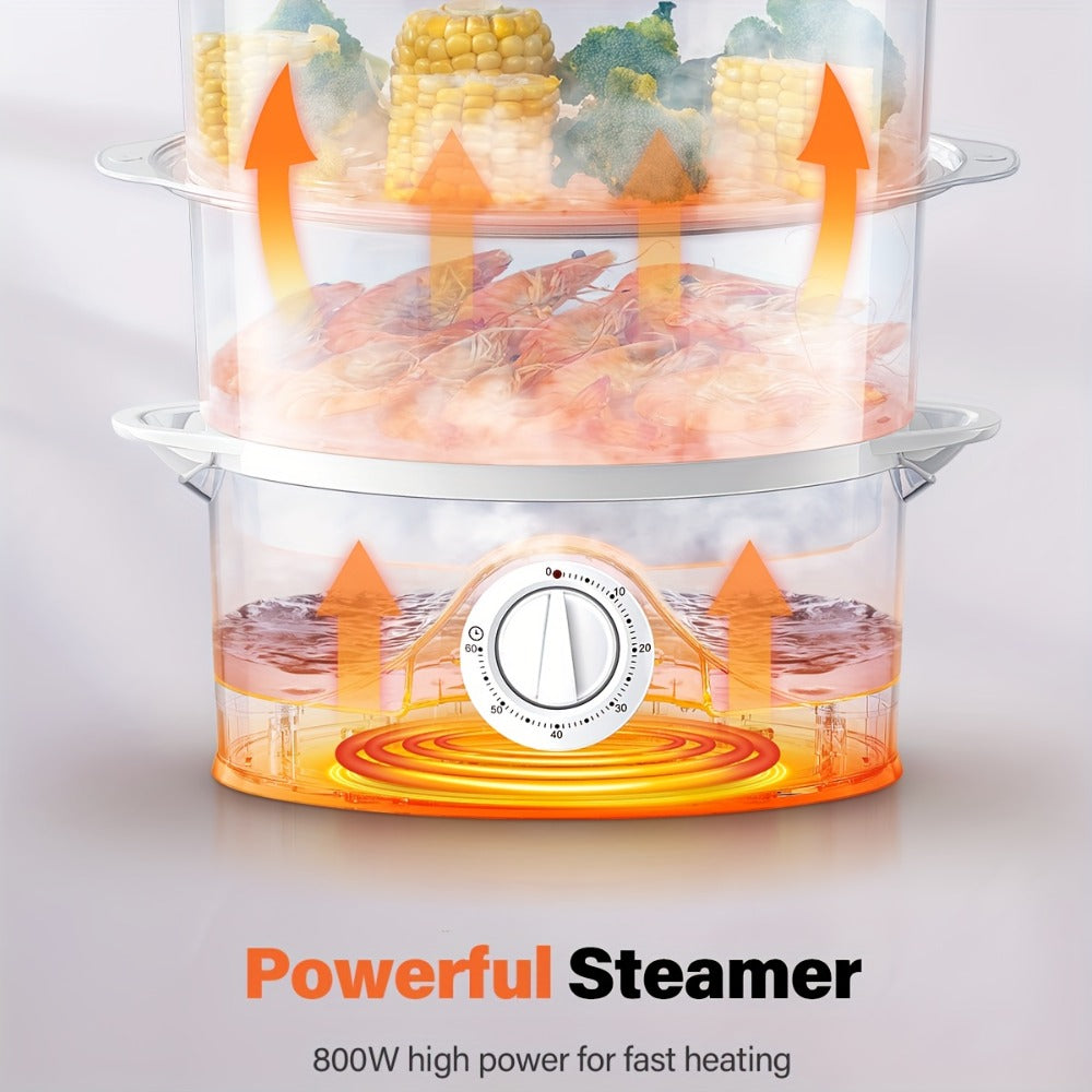 Electric Food Steamer 3-Tier 9.6QT Large Capacity, 800W Fast Cooking, 60-Min Timer, Boil-Dry Protection, Dishwasher Safe & BPA-Free ¨C Multi-Tier Steamer for Vegetables, Dumplings & Family Dinners