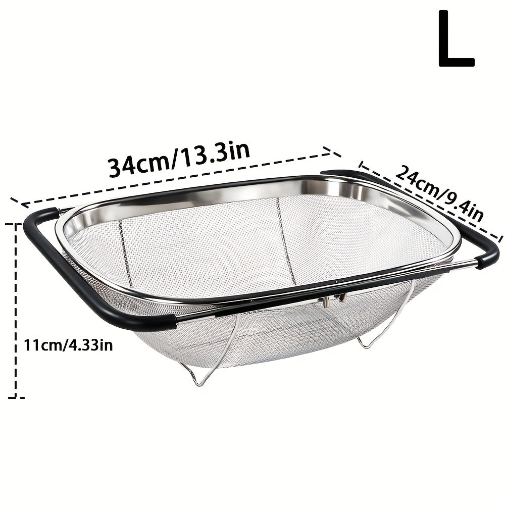 Expandable Sink Colander Stainless Steel ¨C Over the Sink Strainer Basket with Fine Mesh & Rubber Grip, Adjustable Kitchen Drain Strainer for Vegetables, Fruits & Pasta, Small & Large Size