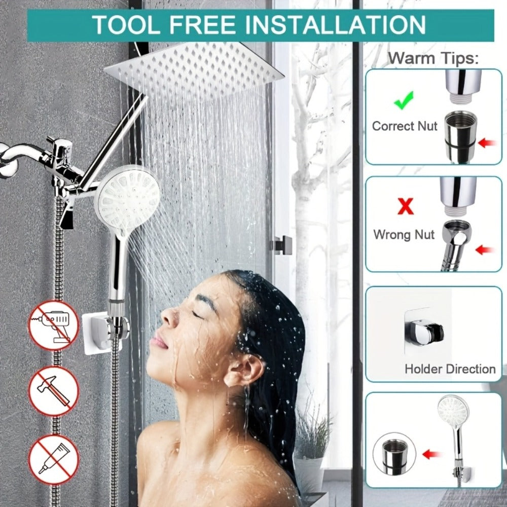 Rainfall Handheld Shower Combo 9-Setting ¨C High Pressure 11¡± Extension Arm Leak-Proof Wall Mount 8 10 12 Inch Chrome Black