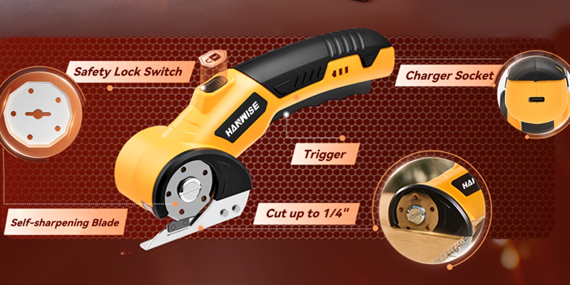 Electric Scissors Cordless 4.2V Rotary Cutter with 2000mAh Battery ¨C 10000 RPM, Safety Lock, LED Light, Anti-Slip Handle, Fabric Cutting Machine for Clothing, Cardboard, Carpet, Leather & Craft Projects