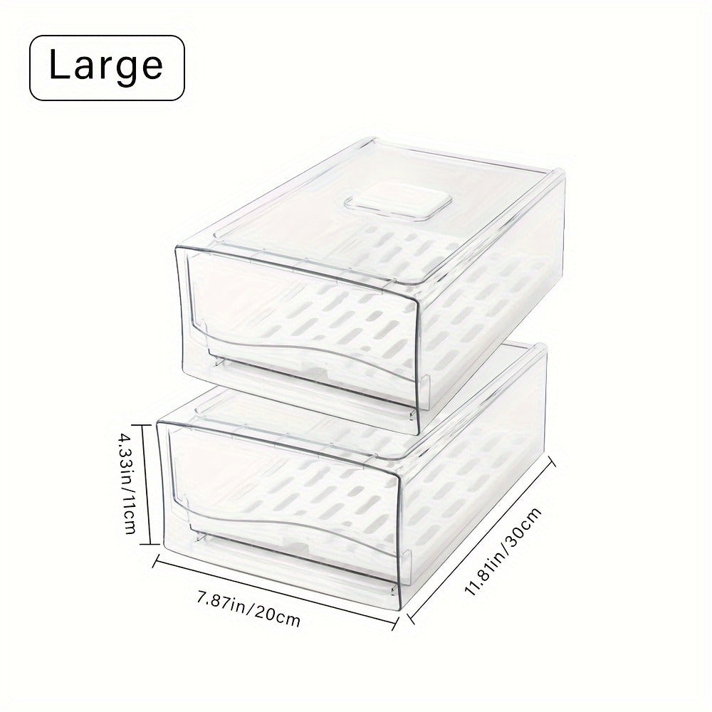 Stackable Fridge Organizer Bins with Drain Board 2 Pack, BPA-Free Refrigerator Drawer Organizer for Produce Fruit Vegetable, Reusable Food Storage Containers for Kitchen