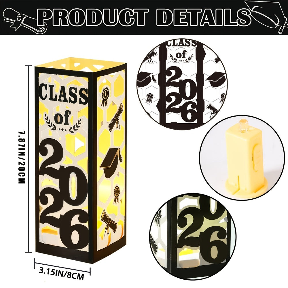 Graduation Centerpiece Set 6pcs Class of 2026 ¨C Decorative Lantern Box Table Decorations for High School & College Graduation Party, Photo Booth Props, Party Kit in Red Blue Green Purple Maroon