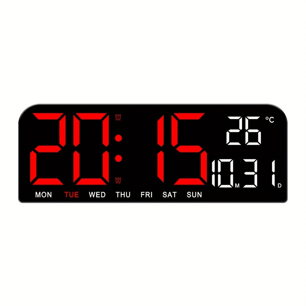 LED Alarm Clock Large Screen - Digital Clock with Temperature Humidity Week Display, Bedroom Living Room Office Desk Clock