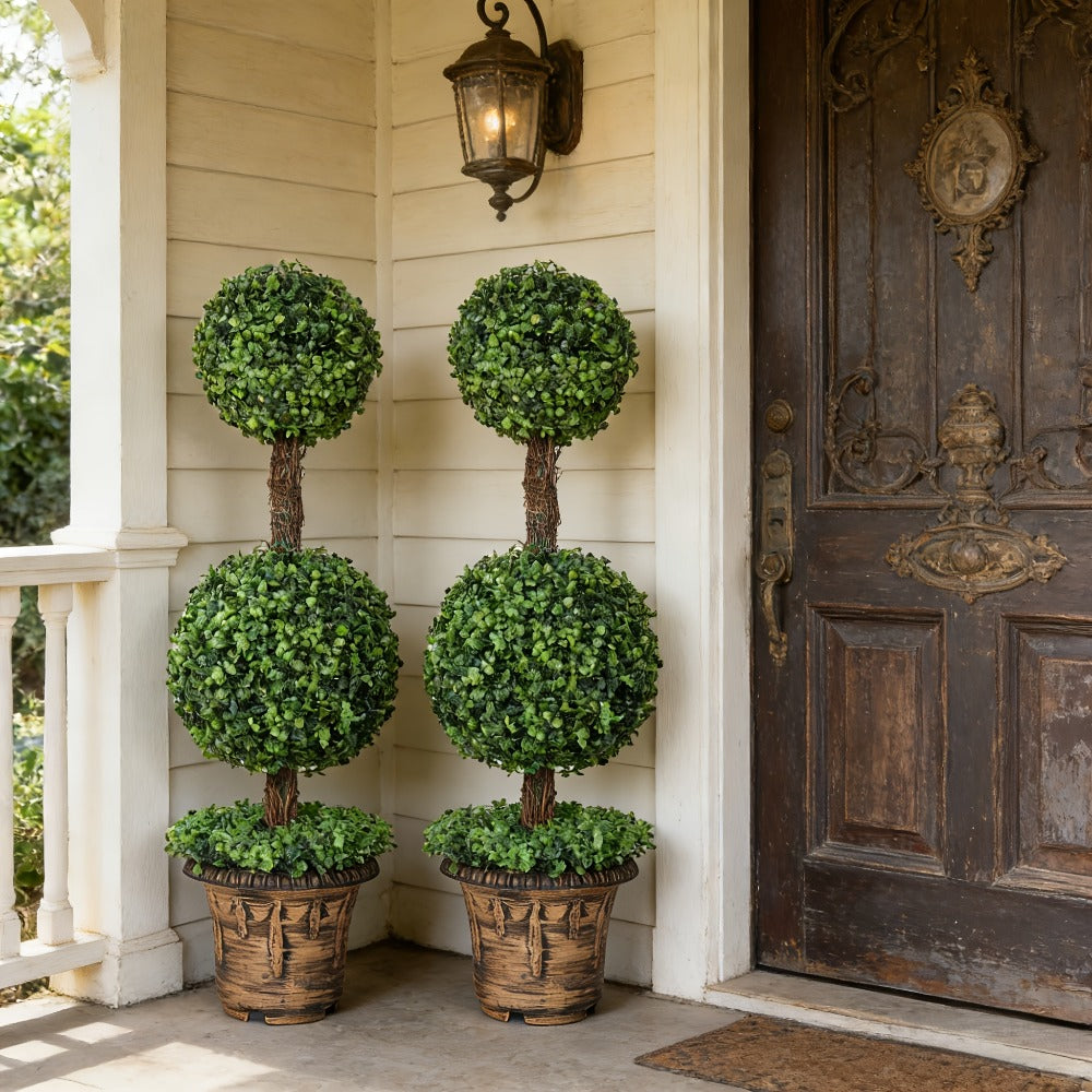 Artificial Boxwood Topiary Tree 2 Pack 3ft 4ft Faux Topiary Ball Tree Potted Plant for Front Door Porch Living Room Indoor Outdoor Decor