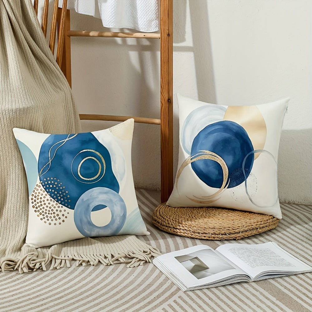 Boho Pillow Covers 4pcs Geometric Navy Blue Golden Accent Farmhouse Rustic Cushion Covers Modern Throw Pillow Cases for Sofa Couch Porch Patio Living Room Outdoor Home Decor 18x18 Inch No Insert