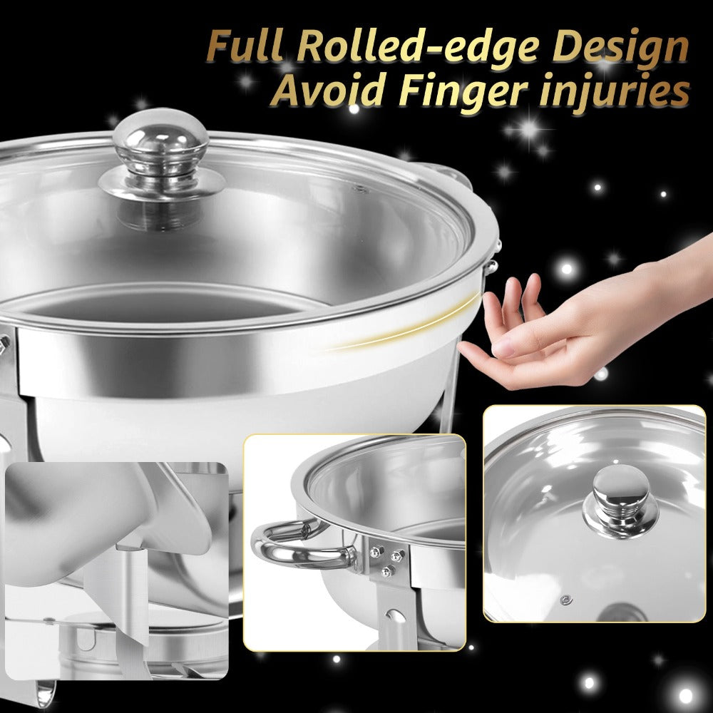 Golden Chafing Dish Buffet Set with Glass Lid 6QT Round Stainless Steel Food Warmer Chafer for Catering Party Dinners Weddings, Titanium Gold Finish, 2 & 4 Pack