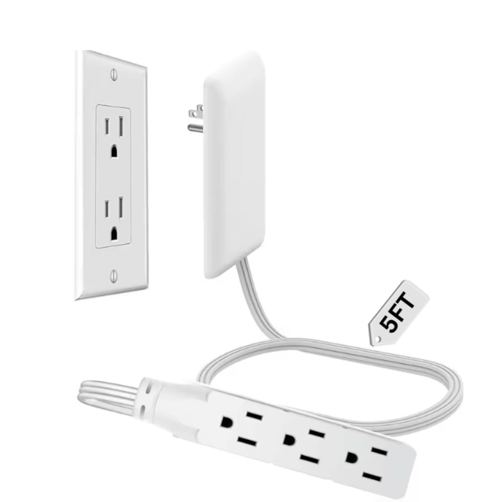Flat Plug Extension Cord 3 Outlets Ultra Thin Wall Hugger with Outlet Concealer Cord Organizer Kit Space Saving Child Safe 13A 1625W for Behind Furniture Bed Sofa Desk Dorm Office 3FT 5FT 8FT