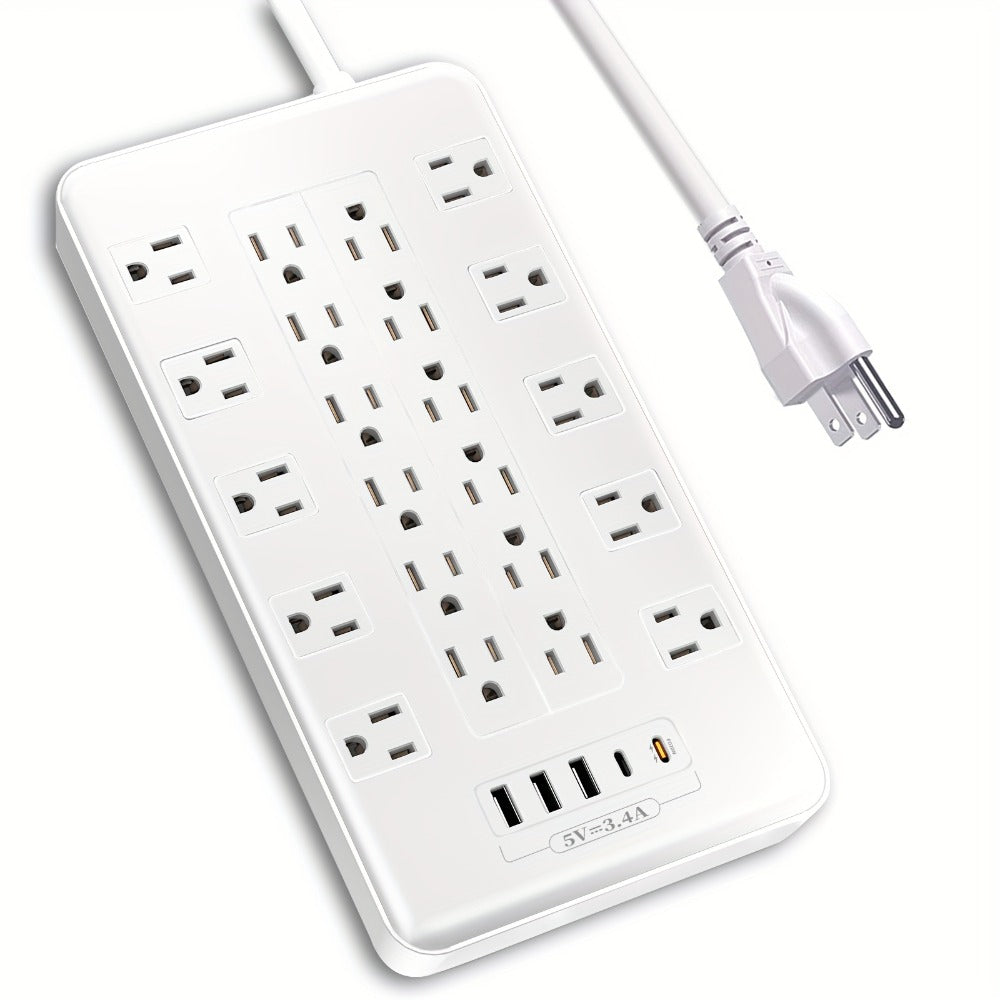 Surge Protector Power Strip with USB C Ports 22 AC Outlets 5 USB Ports - 6ft Flat Plug Extension Cord PD 20W Fast Charging 1875W 15A - Heavy Duty Wall Mount Under Desk Power Strip White