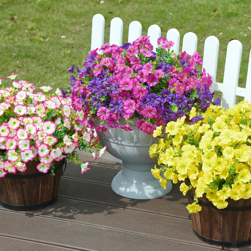 Artificial Flowers Outdoor 10 Bundles Faux Silk Pink Morning Glory - Realistic Fake Flowers for Porch, Patio, Window Box, Front Door, Garden Planter, All-Season Home Decor, Colorful Daisy Arrangement