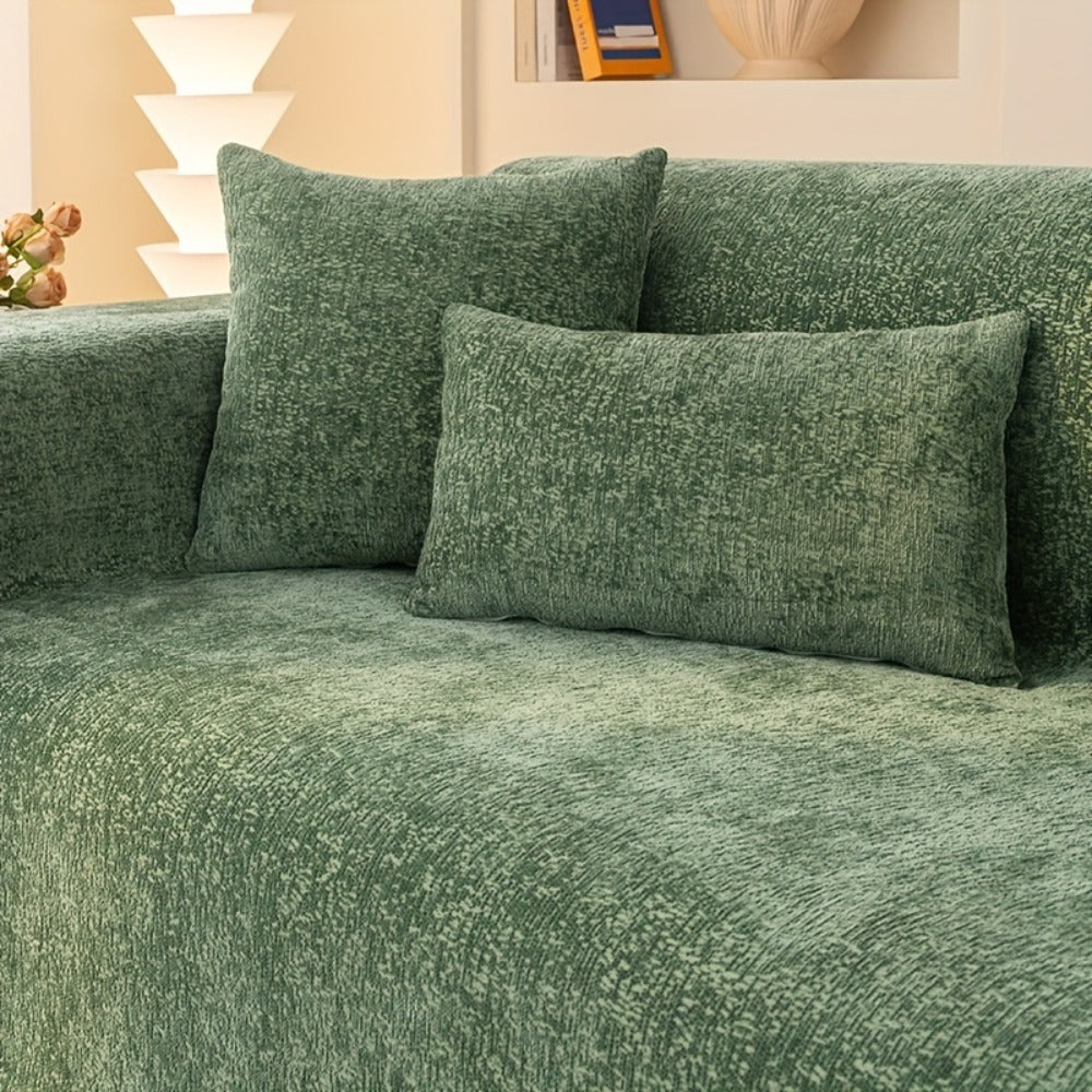 Chenille Sofa Cover with Fringe 300GSM - Super Soft Pet Friendly Solid Couch Slipcover for Single 2 4 Seater Living Room Decoration, 4 Colors