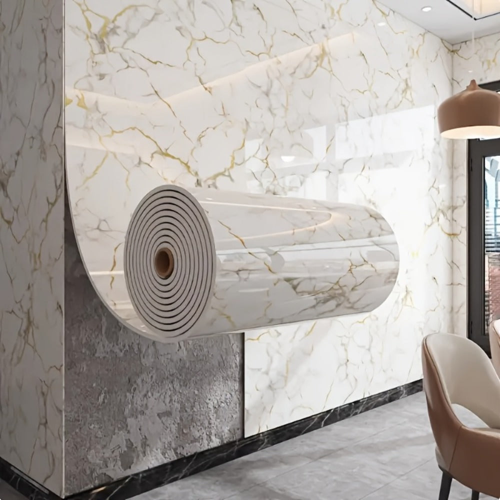 3D Marble Peel and Stick Wall Tile Stickers Self Adhesive Removable Wallpaper Roll for Kitchen Backsplash Bathroom Living Room Bedroom Wall Decor Glitter Glam Glossy Finish