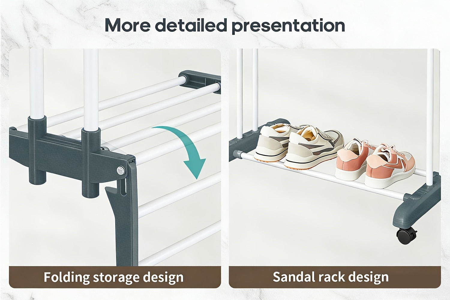 Clothes Drying Rack 4-Tier Foldable Metal Laundry Rack with Rolling Casters, Holds 30+ Garments, Adjustable Shelf Heights, Freestanding Collapsible Clothes Dryer Stand for Bedroom Bathroom Nursery Small Spaces