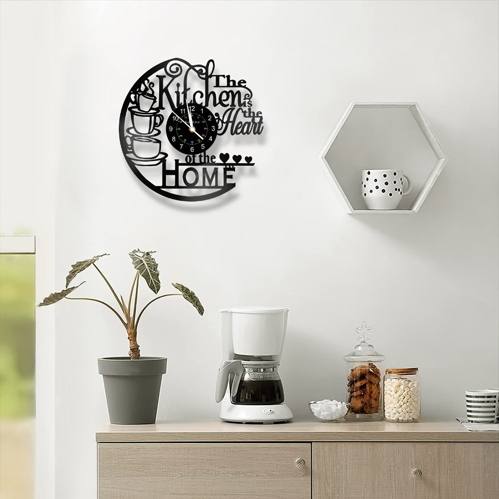 Coffee Vinyl Record Wall Clock Silent, Decorative Coffee Cup Design Clock for Kitchen Living Room Bedroom, Unique Home Decor Gift for Coffee Lovers Christmas Birthday