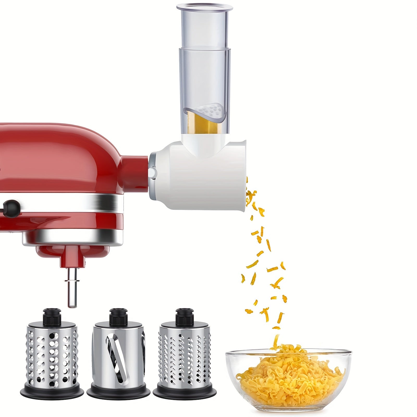 Stainless Steel Slicer Shredder Attachment for Stand Mixers with 4 Dishwasher Safe Blades ¨C Multi-Function Vegetable Fruit Cheese Grater Salad Maker & Powder Grinder for Carrots Potatoes