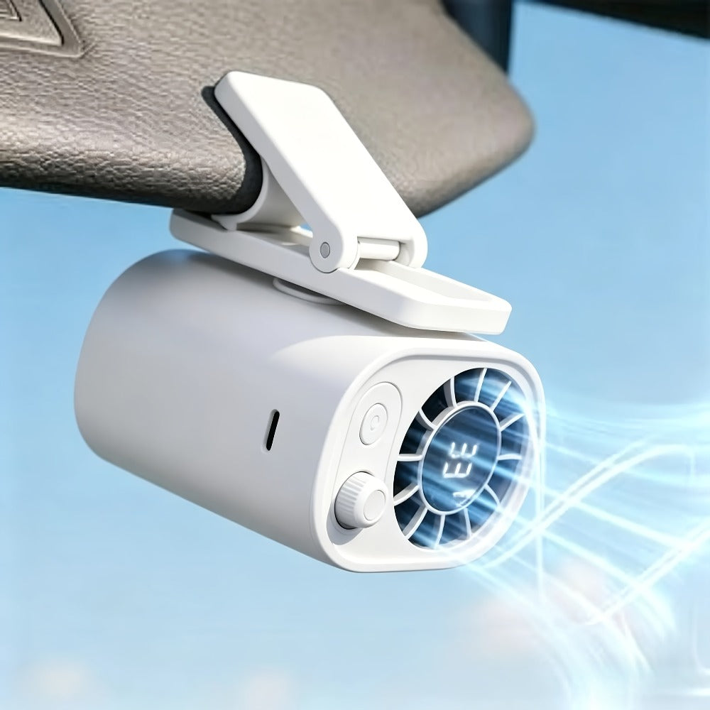 Clip-On Car Fan USB Rechargeable Sun Visor Fan Adjustable Speed Portable Quiet Mini Cooling Fan for Car Truck SUV Road Trip Summer Travel