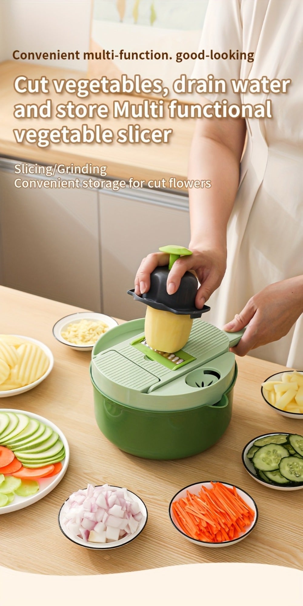 Vegetable Chopper 16-in-1 Heavy Duty Manual Food Processor with Container ¨C Onion Dicer, Potato Slicer, Garlic Mincer, Carrot Cutter, Multi-Function Kitchen Veggie Chopper for Tomato, Pepper, Cucumber