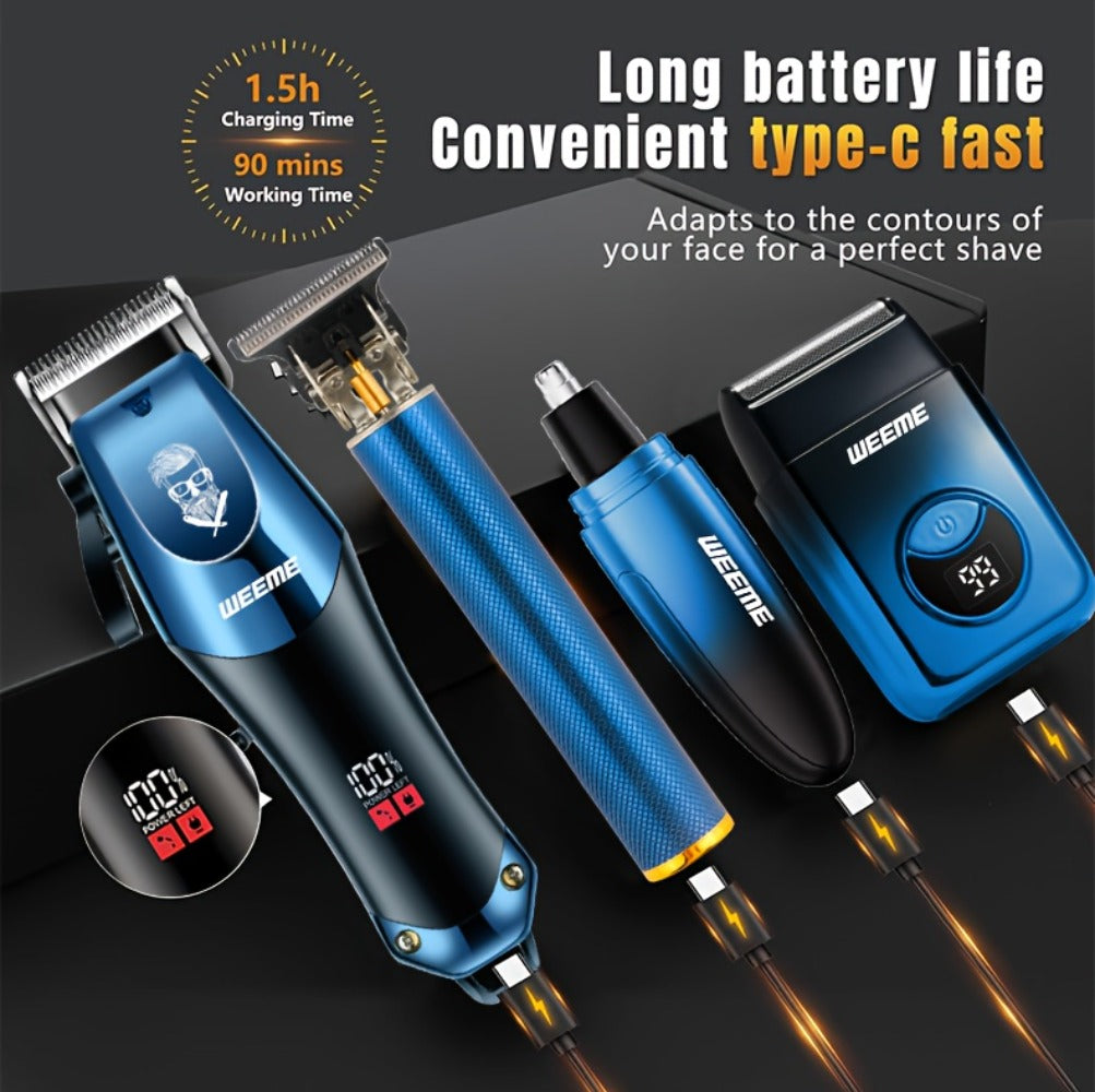 Men's Electric Hair Clipper Set USB Rechargeable with Nose Hair Trimmer & Shaver Wireless Professional Grooming Kit Father's Day Gift
