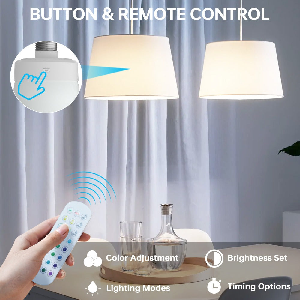Rechargeable LED Light Bulb E26 3000mAh 400LM with Remote Control ¨C USB Wireless Puck Light, 3 Color Temperatures, 12 RGB Colors, Timer, No Wiring for Lamps Closets Cabinets Indoor Lighting 4 Pack