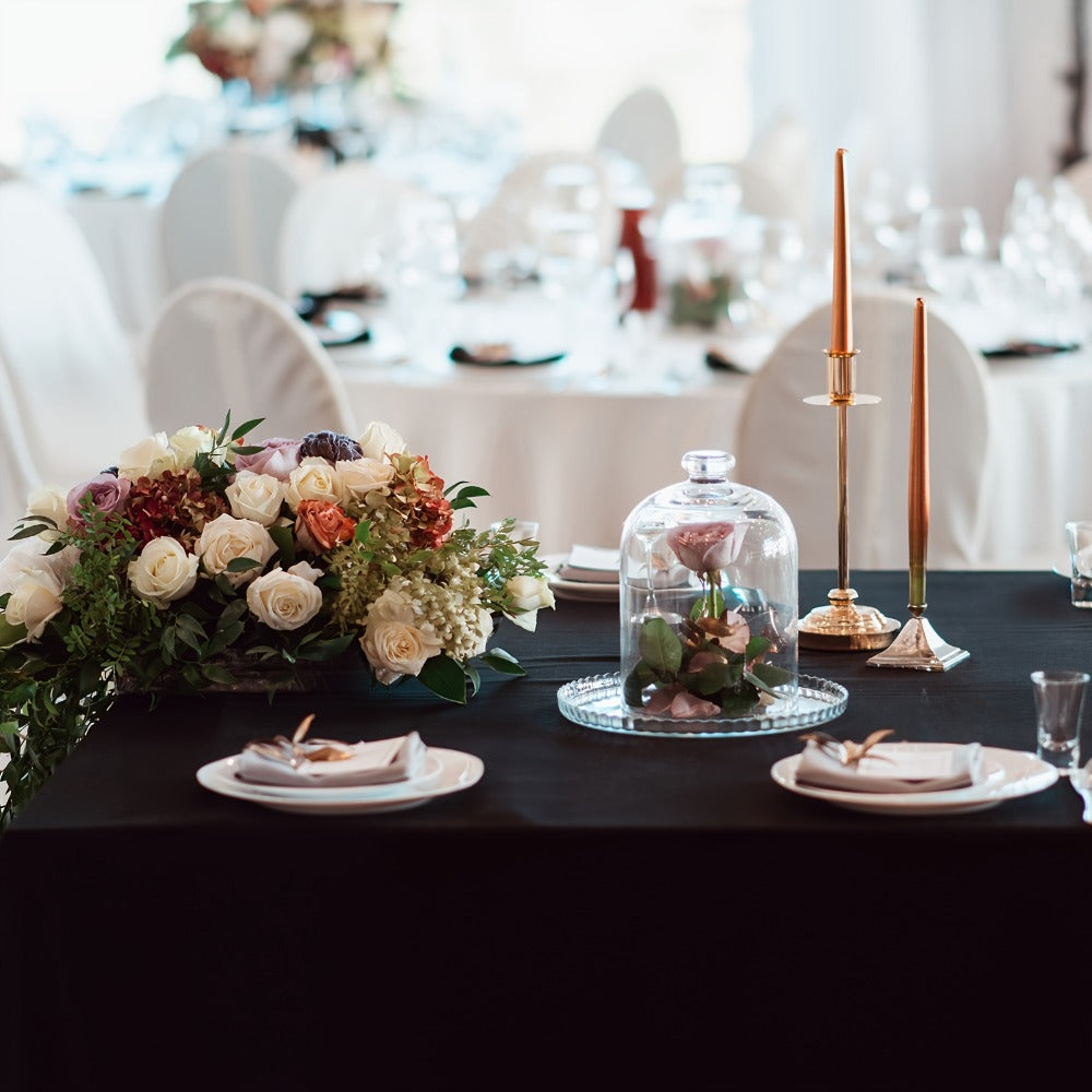 Spandex Stretch Fitted Tablecloths 2pcs 3pcs ¨C 4ft 6ft 8ft Rectangular Elastic Table Covers, Wrinkle-Resistant in Black & White for Wedding, Banquet, Trade Show, Graduation & Party Decoration