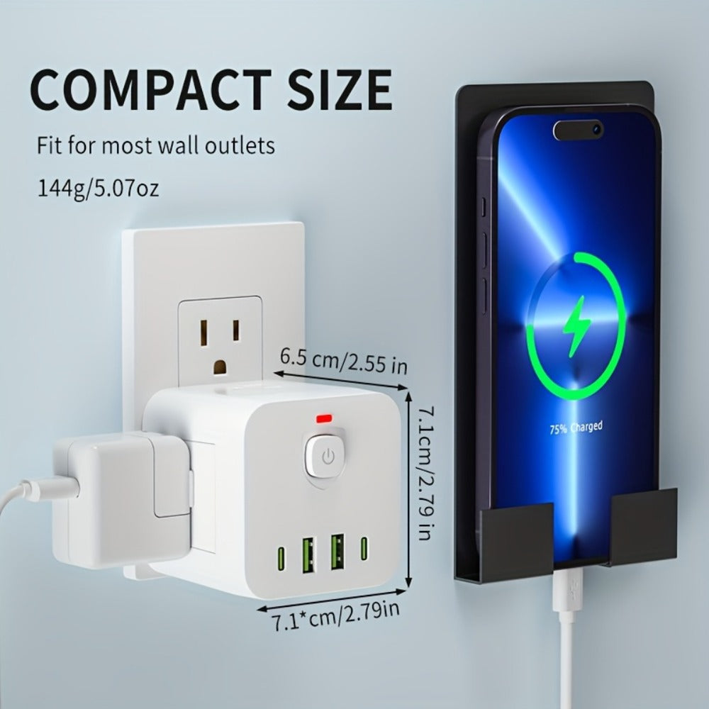 Wall Outlet Extender 8-in-1 with 4 AC Outlets 2 USB-A 2 USB-C Ports Power-Off Switch Overload Protection 4-Sided Design for Living Room Kitchen Bathroom Bedroom Office White