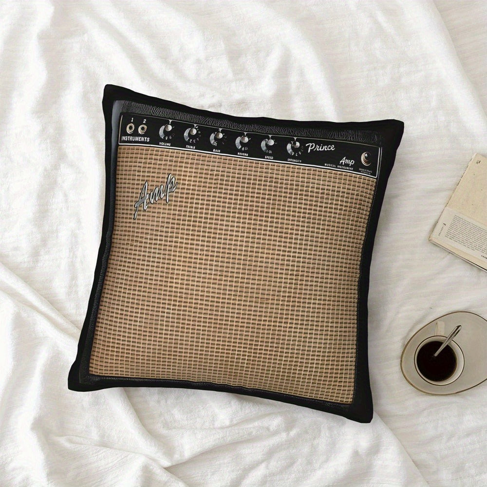 Throw Pillow Cover Guitar Amplifier Music Themed Decorative Cushion Case 18x18 Inch Zipper Polyester Machine Washable Gift for Guitarist Musician Living Room Bedroom Sofa Decor