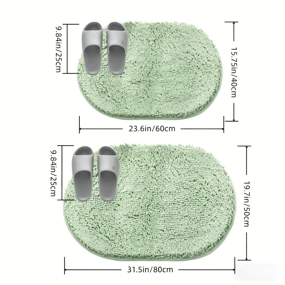 Chenille Bath Mat Non-Slip Super Absorbent Oval Bathroom Rug Soft Plush Carpet for Bathroom Kitchen Bedroom Entryway Indoor Outdoor Pet Dog Mat Machine Washable Multi-Color Multi-Size