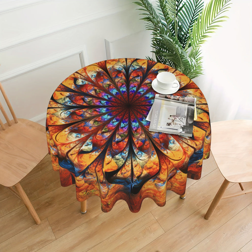 Mandala Round Table Cover 60 Inch - Colorful Boho Tablecloth for Patio, Backyard BBQ, Picnic & Kitchen Decor