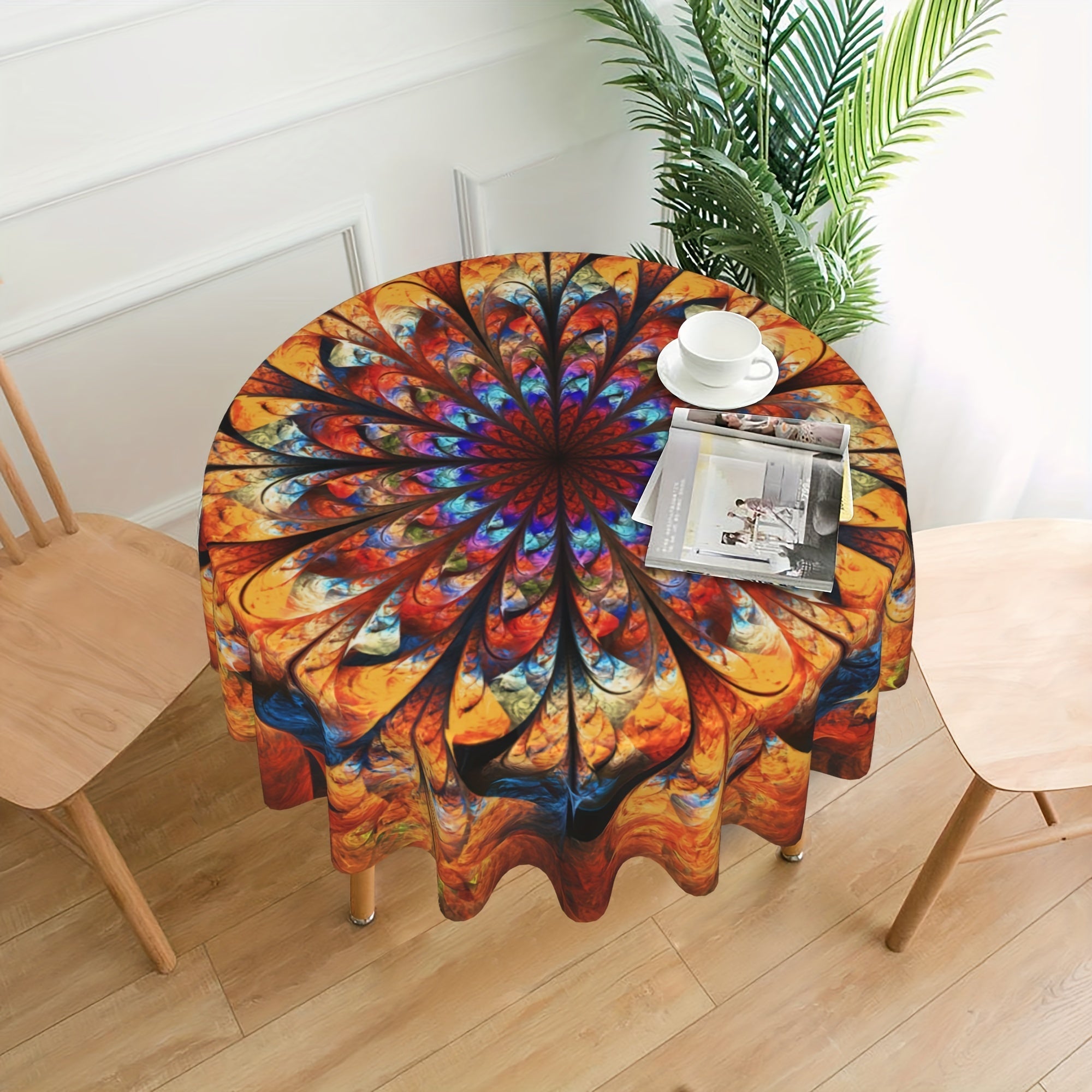Mandala Round Table Cover 60 Inch - Colorful Boho Tablecloth for Patio, Backyard BBQ, Picnic & Kitchen Decor