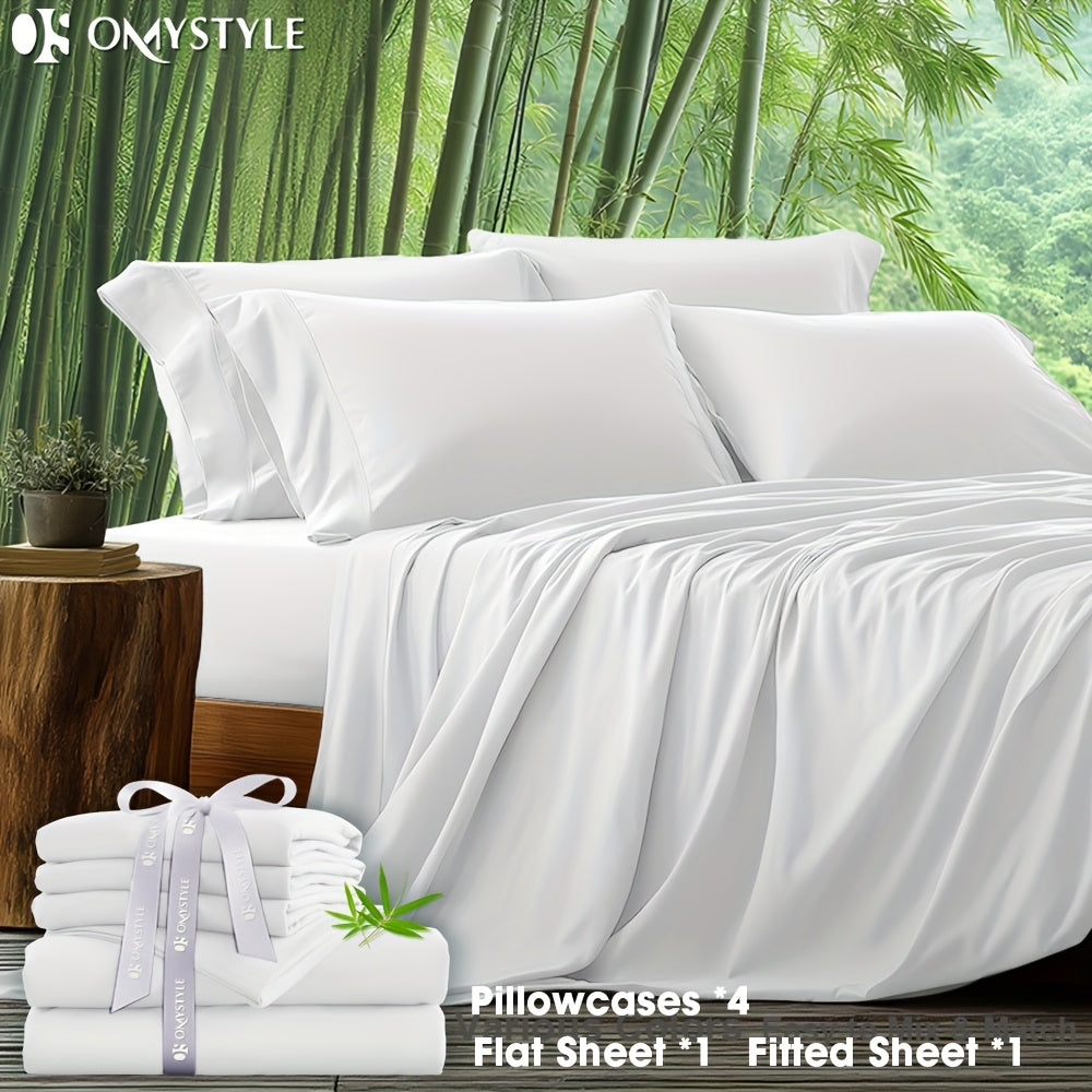 Bamboo Blend Bed Sheet Set 6pcs ¨C Flat Sheet, Fitted Sheet & 4 Pillowcases, Ultra Soft Lyocell Viscose Breathable Bedding for Hot Sleepers, Deep Pocket Twin Full Queen King, 11 Colors