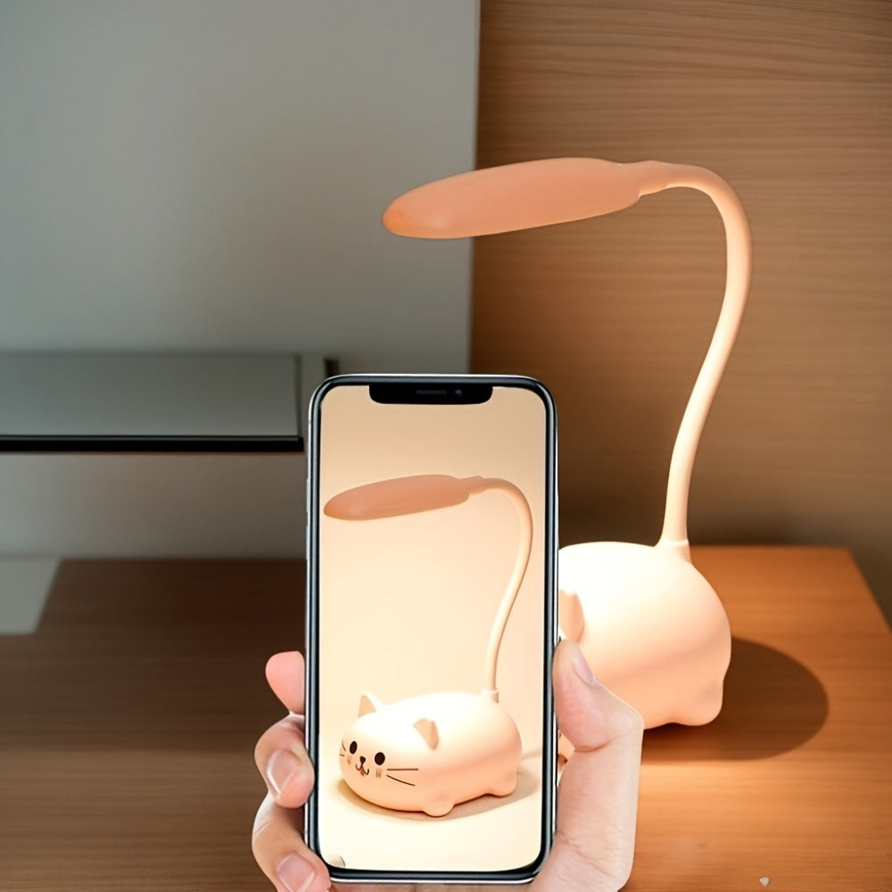 Cute Animal LED Night Light ¨C Mini Cartoon Table Lamp, Foldable USB Rechargeable, Portable Desk Reading Light for Bedroom Kids Room, Blue Bunny Cat Styles, Kawaii Room Decor Lamp