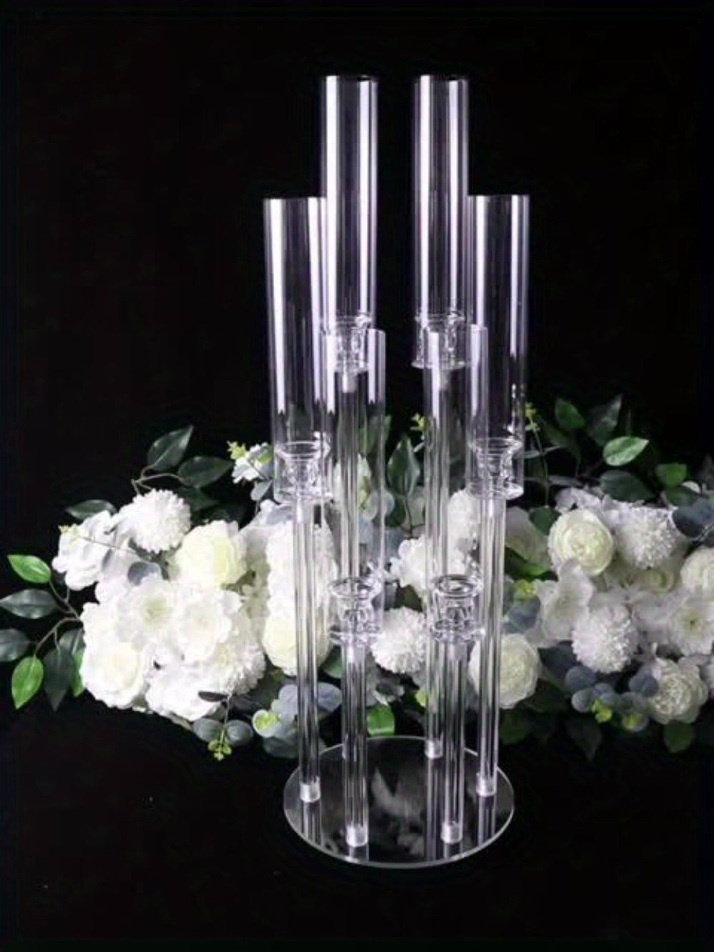 Acrylic Candelabra 6-Arm Candlestick Holder 26.8 Inch Clear Crystal Candle Holders Bulk for Wedding Table Centerpieces, Party Home Decoration, Valentine's Day Anniversary Christmas