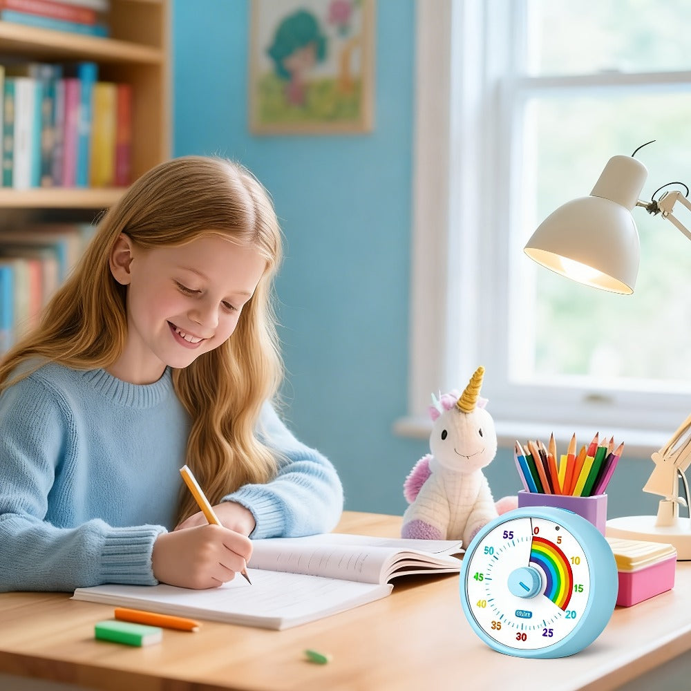Visual Timer 60 Minute Countdown Silent Tomato Timer Rainbow Pattern for Classroom Office Kitchen Desktop Time Management Tool Battery Powered