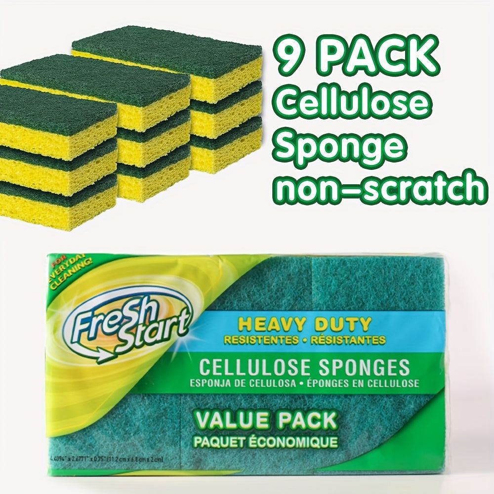 Non-Scratch Cellulose Sponge Dual-Sided with Tough Scouring Pad ¨C Dishwashing Sponges for Kitchen, Dishes & Bathroom, Absorbent & Durable, Green or Blue, 9/12/18/27 Pack Value Sets