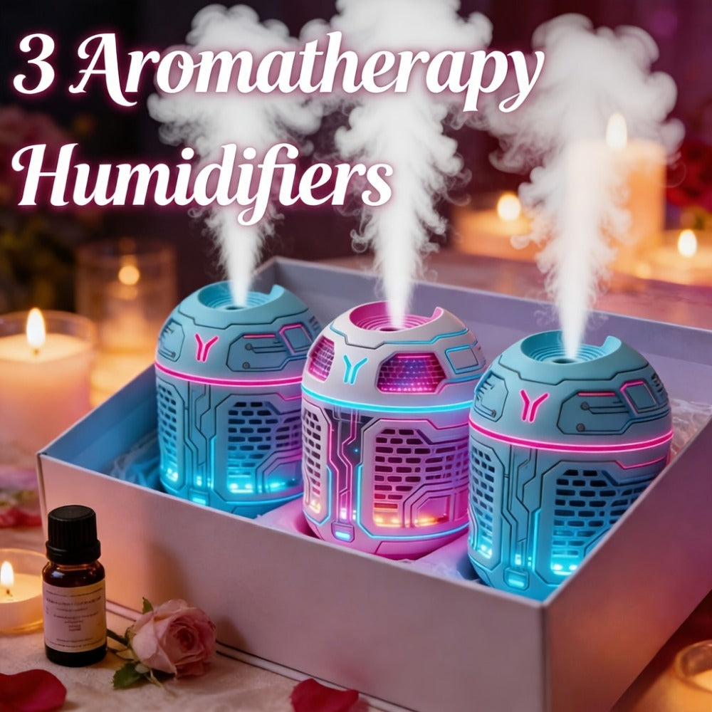Mini Aromatherapy Humidifier Set of 3 Cool Mist Diffuser with Odor Eliminator No Filter USB Low Voltage for Car Bedroom Dorm Office Desktop Air Freshener Gift for Women Room Decor